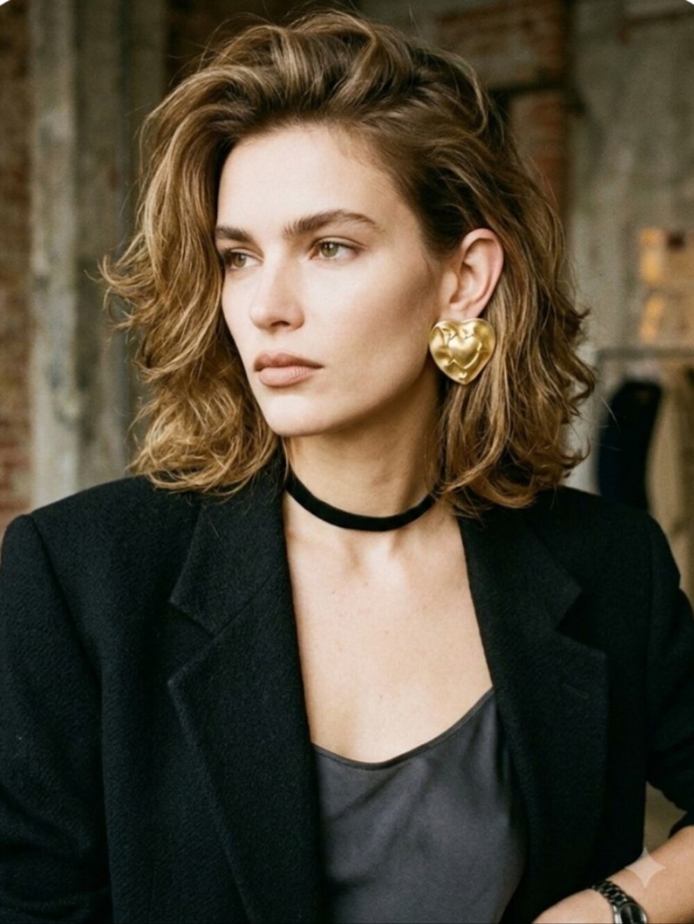 Vintage y2k XL Matte Gold Heart Clip-On Earrings - Sculpted Heart Motif